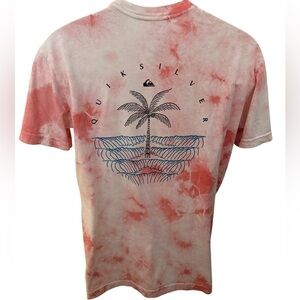 QUIKSILVER Pink Tie Dye Surf Tropical Tee Shirt Regular Fit Men M Medium